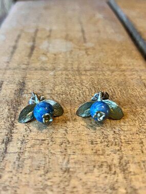 Michael Michaud Blueberry Post/ Stud Earrings - Lapis Lazuli + Bronze